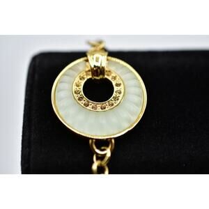 Viennois Vintage Bracelet Frosted Gold Pearl Beaded Chain Signed 1990s Bin4